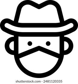 Cute Cowboy Outlined Icon Illustration