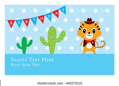 cute cowboy tiger birthday greeting card