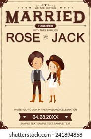 Cute Cowboy Wedding Invitation Card Vector/Illustrator