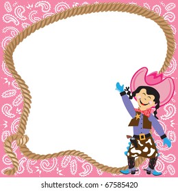 Cute Cowgirl Birthday Party Invitation With Lasso And Bandana Border