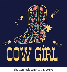 cute cowgirl boot and slogan vector print