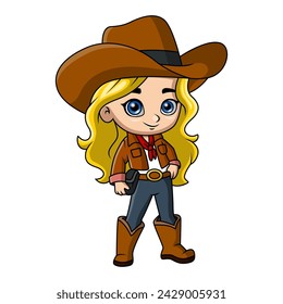 Cute cowgirl cartoon on white background