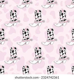 Cute Cowgirl Cow Girl Boots Background Repeat Seamless Pattern Y2K