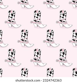 Cute Cowgirl Cow Girl Boots Background Repeat Seamless Pattern Y2K