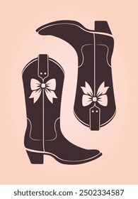 Cute Cowgirl Rodeo Boot Drawing - This charming vector illustration features a detailed cowgirl rodeo boot adorned with a delicate bow.