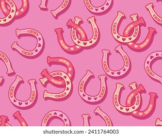 Cute Cowgirl  seamless vector pattern. Howdy sweet horseshoe repeating background. Wild West surface pattern design for All fabric and Prints