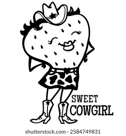 Cute Cowgirl strawberry vector clipart illustration isolated on white. Vector hand drawn cowntry cute cowgirl strawberry with cowboy hat and cowboy boots for decor or design 