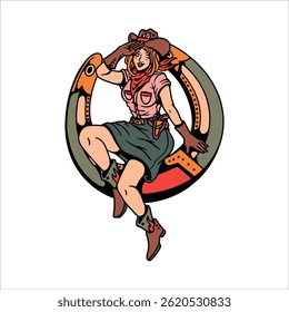 cute cowgirl tattoo vector design