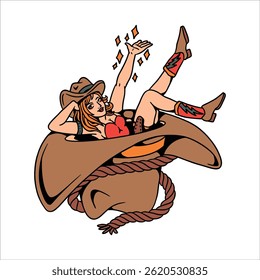 cute cowgirl tattoo vector design