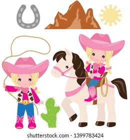 Cute cowgirl vector cartoon illustration