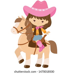 Cute Cowgirl Vector Cartoon 