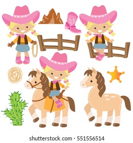 Cute Cowgirl Vector Cartoon Illustration