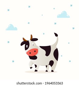 cute cows cattle with cartoon style and smile face modern flat style character