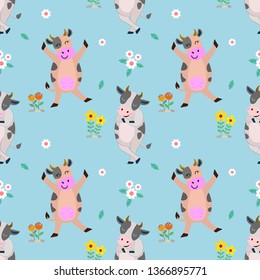  Cute cows character seamless pattern.