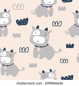 Cute cows characters pink simple seamless pattern