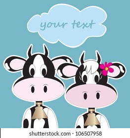 cute cows in love animation with blank space for note