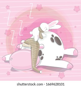 Cute Cows and Rabbits sleeping