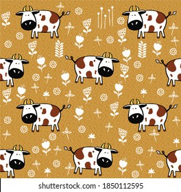 Cute cows seamless pattern. childish background. animal illustration