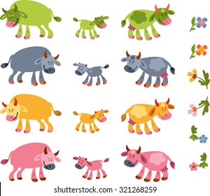 Cute cows vector set. Farms animals: vector illustration.