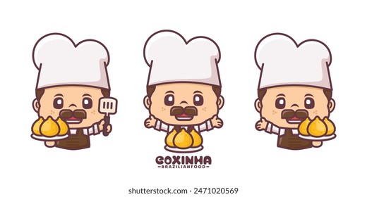 cute coxinha chef cartoon mascot design, with different poses and expressions.