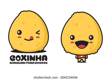 cute coxinha mascot, brazil fried chicken food cartoon illustration, suitable for logos, packaging labels, stickers, etc.