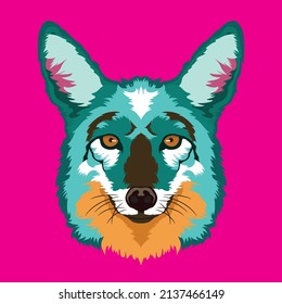 Cute Coyote Face Vector Illustration In Colorful Decorative Style, Perfect For Tshirt Design And Mascot Logo