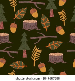 Cute and cozy autumn illustrations pattern. Scandinavian style autumn vector elements