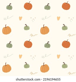 Acogedor y acogedor patrón otoño con calabazas. Ilustración Comodidad en casa. Motivo de decoración, papel pintado, tejidos, servilletas.