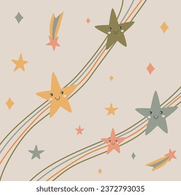 cute cozy children's illustration-background of stars, comets and lines