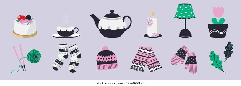 cute and cozy design elements for the autumn