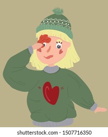 cute cozy girl character autumn iluustration, design poster, postercard, stickers