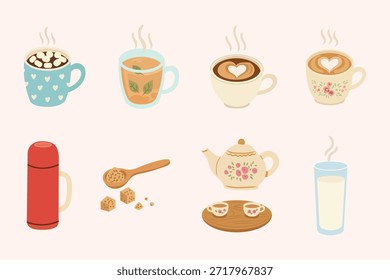 Lindo y acogedor desayuno por la mañana Elementos Clipart