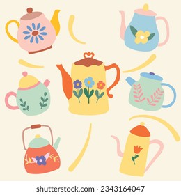 Cute teapot kitchenware kawaii cartoon Royalty Free Vector