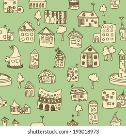 Cute and cozy town seamless pattern