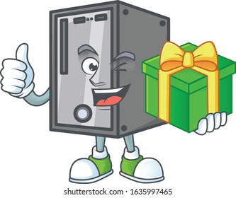 Cute CPU character holding a gift box