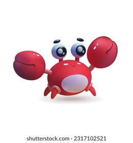 Cute Crab 3d with big eyes. Cartoon Lobster vector illustration.