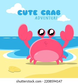 Cute crab adventure on the beach. Suitable for children's product