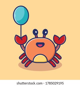 ilustraciones bonitas de cangrejo y globo, ilustraciones de personajes de primera calidad, ilustraciones de estilo de dibujos animados.