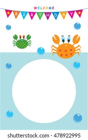 cute crab birthday invitation card