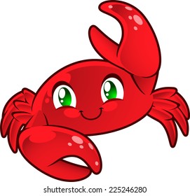 Cute Crab. Cancer sign. Red crab smiling lifting hand vector illustration. 