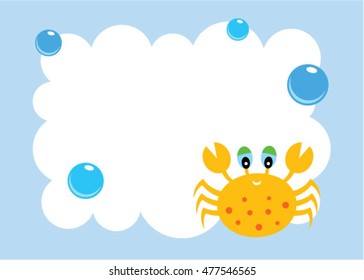 cute crab card with bubble vector