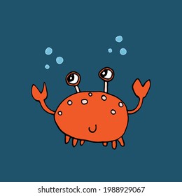 Cute Crab Cartoon Animal, baby and children print design Vector Illustration.