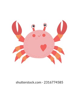 Cute crab cartoon character smiling on white background vector