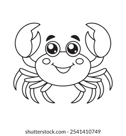 Caranguejo bonito desenhos animados coloração página ilustração vetor. Para crianças colorir livro.