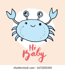 Cute Crab Cartoon Hand Drawn Animal Doodles Vector Illustration Background.