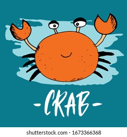Cute Crab Cartoon Hand Drawn Animal Doodles Vector Illustration Background.