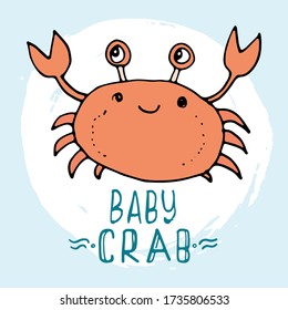 Cute Crab Cartoon Hand Drawn Animal Doodles Vector Illustration Background.