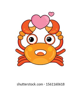Cute crab cartoon  holding big heart.