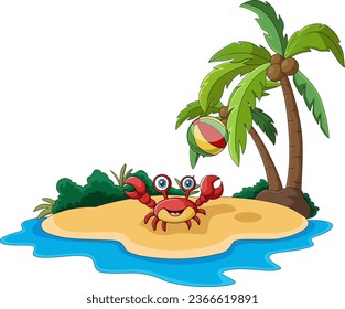 Cute crab cartoon on the beach