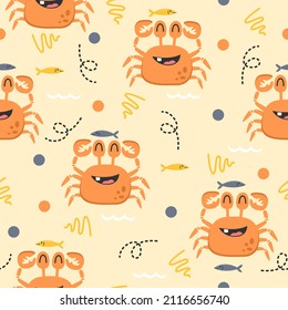 Cute crab cartoon pattern background